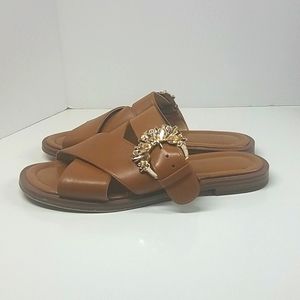 Michael Kors Tan Leather Embellished Slides